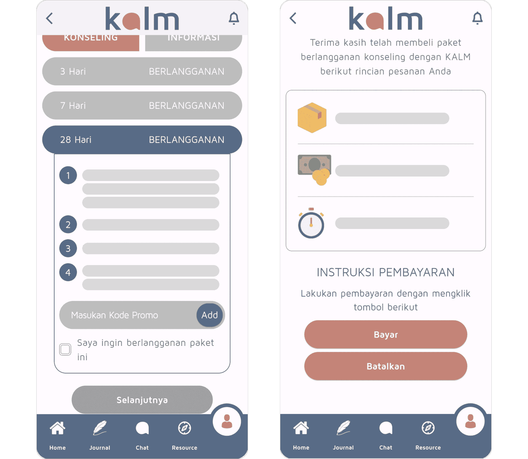 Kalm Mental Health App interface, showing features for therapy scheduling and user experience (UX) design.