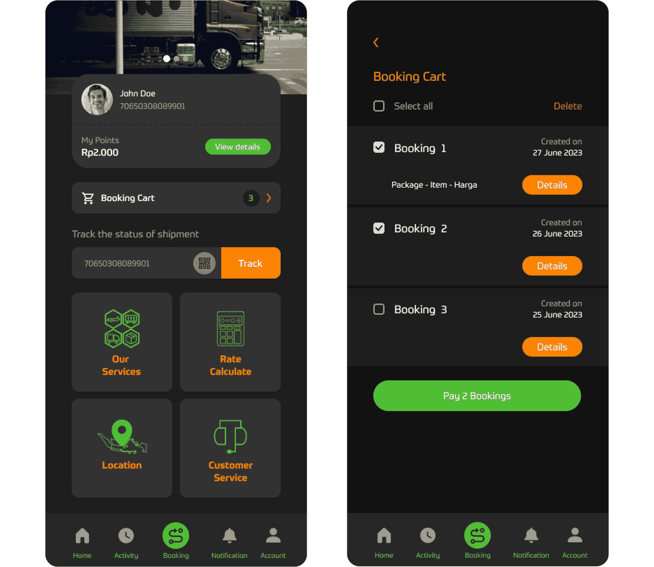 TGI Express Expedition Mobile App screen for tracking parcels and delivery services.